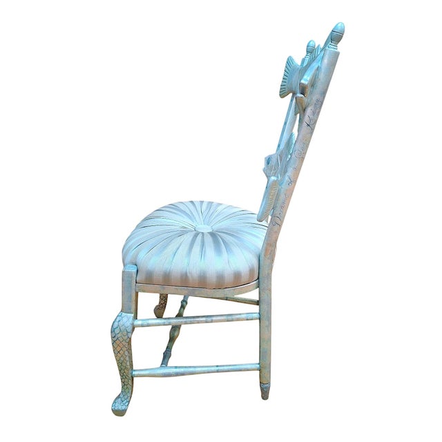 Boho Chic MacKenzie-Childs Pearlescent “Fantasy Fish” Accent Chair For Sale - Image 3 of 16