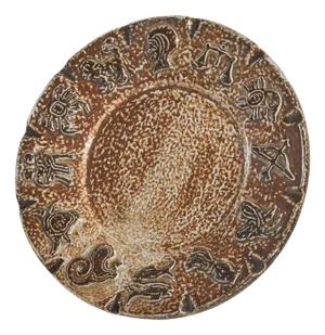 Armogrès Belgian Zodiac Studio Pottery Dish in Dark Brown Tones, 1960s