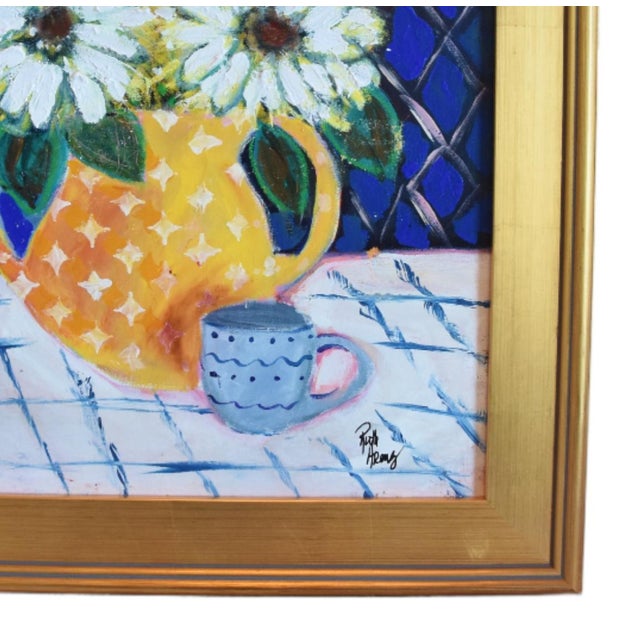 Original one-of-a-kind contemporary vase with flowers oil painting on stretched artist canvas. The talented artist "Ruth...