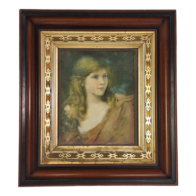 Aesthetic Movement Solid Walnut Frame W Gilt Gesso Liner and Portrait Print C1900 For Sale