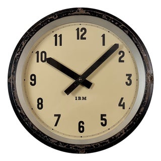 Industrial Black Factory Wall Clock from IBM, 1950s For Sale