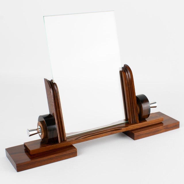 Metal French Art Deco Macassar Wood and Chrome Metal Picture Frame, circa 1930 For Sale - Image 7 of 11