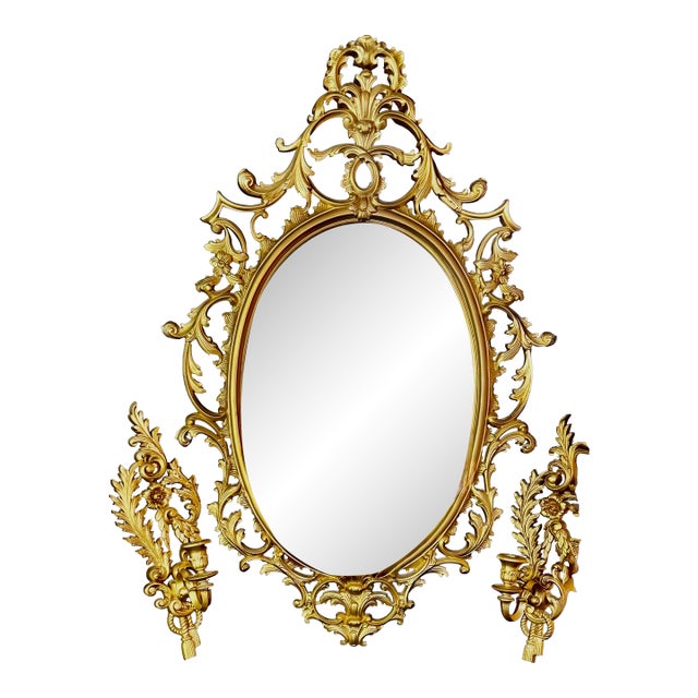 Mid 20th Century Set of 3, Rococo Style Giltwood Wall Mirror Set For Sale