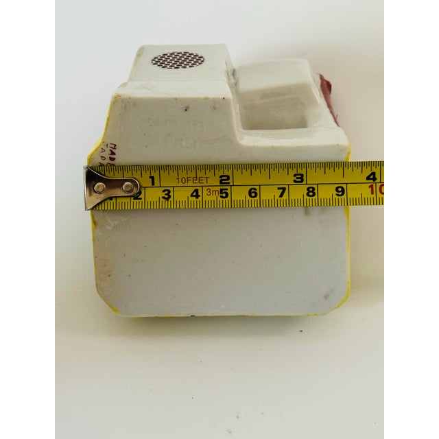 Mid-Century Modern Vintage “Who Left This Behind” Ceramic Lusterware Ashtray & Match Holder – Whimsical Figural Smoking Accessory (C. 1940s–50s) For Sale - Image 3 of 9