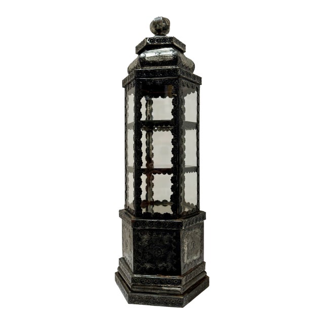 Mid 20th Century Silvered Metal & Glass Hexagonal Display Vitrine/Display For Sale