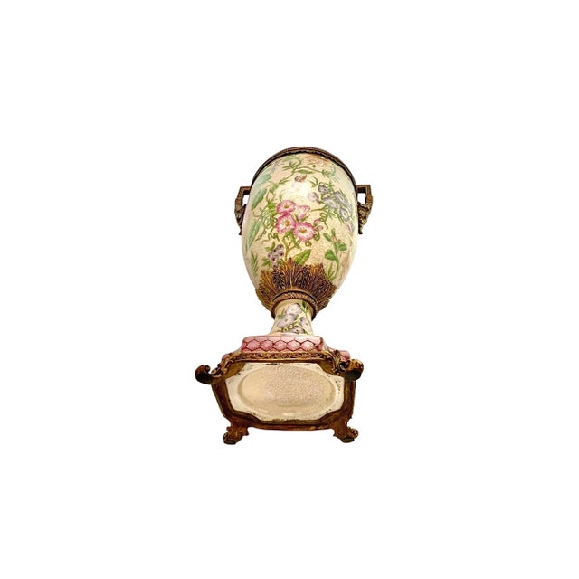 Metal Pair of Late 20th Century Chinoiserie Porcelain Vases With Metal Accents, Botanical Floral, 16.5"h For Sale - Image 7 of 7