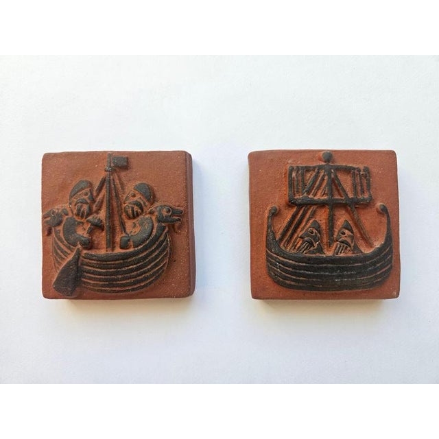 Ceramic Mid-Century Ceramic Tiles with Viking Motifs from Thyssen, 1960s, Set of 2 For Sale - Image 7 of 11
