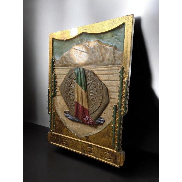 1920s Early 20th Century Commemorative Panel on Mexico Carved, Gilded, and Polychrom, 1920 For Sale - Image 5 of 16