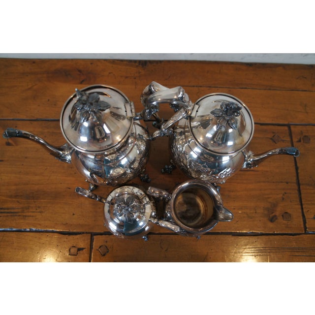 Vintage Sheridan Silver Plate Hand Chased Floral Tea Coffee Pitcher Set- 4 Pieces For Sale - Image 9 of 13