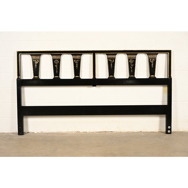 John Widdicomb Mid-Century Hollywood Regency Black Lacquered and Gold Gilt King Size Headboard, Circa 1950s For Sale - Image 12 of 12