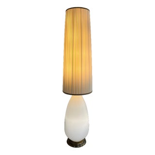 White Floor Lamp with Opal Glass Base and Pleated Shade, 1960s For Sale
