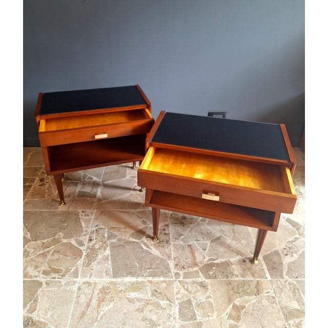 Vintage Italian Teak and Glass Bedside Tables, 1960s, Set of 2 For Sale - Image 4 of 11