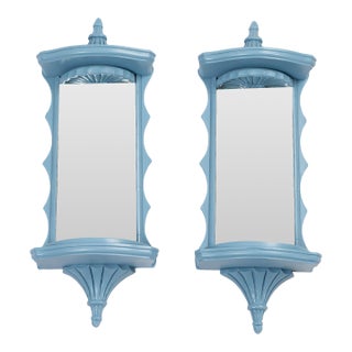Vintage Chinoiserie Pagoda Mirrored Wall Shelves - A Pair For Sale