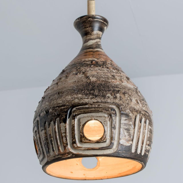 Brown Beige Ceramic Pendant Light, Denmark, 1970s For Sale - Image 9 of 14