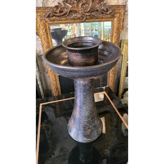20th Century Candleholder in Brown-Black Glazed Ceramic by Jean Marais, 1950s For Sale - Image 11 of 12