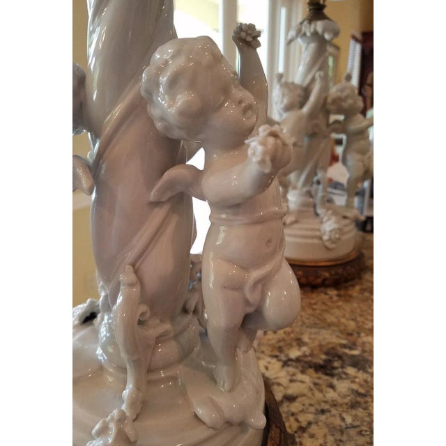 White 1980s Vintage Blanc De Chine Putti Lamps - A Pair For Sale - Image 8 of 10