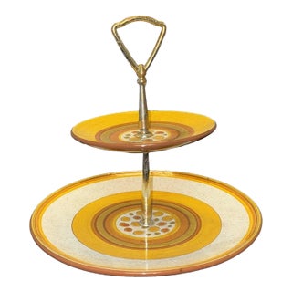 Stangl Pottery Sun Pebbles 2 Tier Tidbit Serving Tray Plate MCM Yellow Orange For Sale