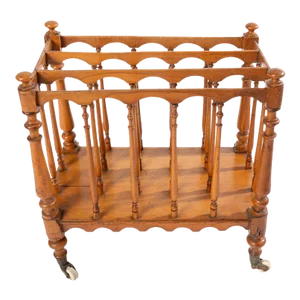 19th Century Early English Victorian Walnut Canterbury Magazine Rack