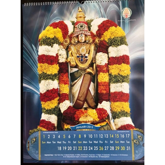 Tirupati Calendar Art South India Indian Set of (3) Three Polychrome For Sale - Image 10 of 12