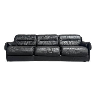 Three-Seater Sofa in Black Leather by Dreipunkt, 1970s For Sale