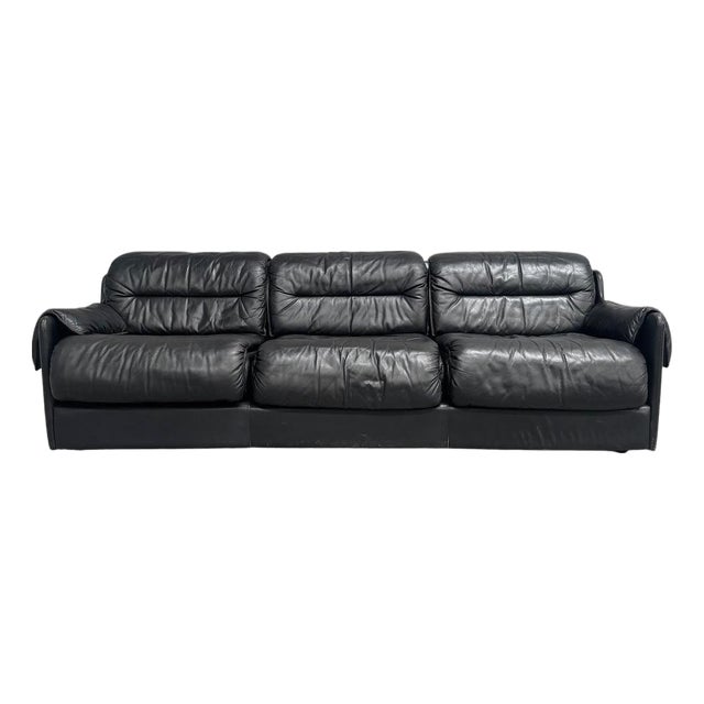 Three-Seater Sofa in Black Leather by Dreipunkt, 1970s For Sale