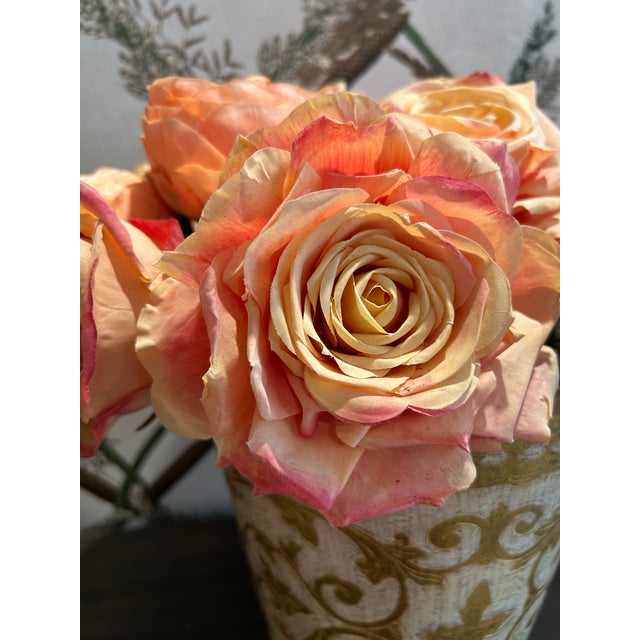 Italian Florentia Handmade Decrative Container With Silk Roses For Sale In Phoenix - Image 6 of 12