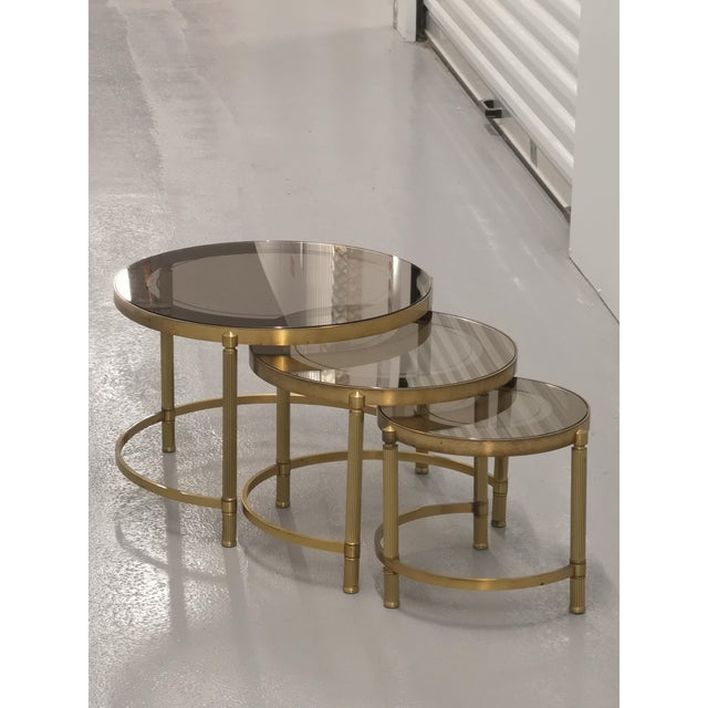 Round Smoked Glass Coffee Tables, France, 1970s, Set of 3 For Sale - Image 4 of 11