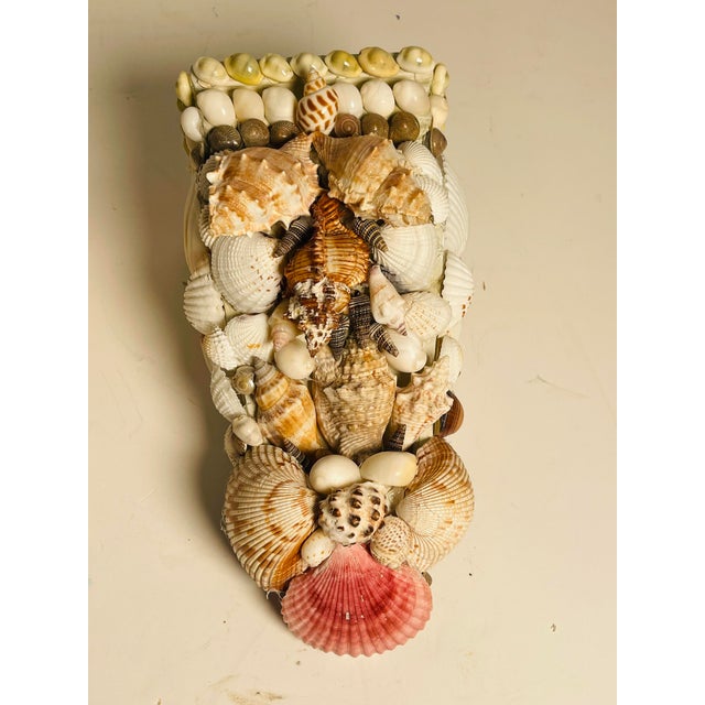 Vintage Great Pair of Coastal Sea Shell Encrusted Wall Brackets For Sale - Image 4 of 8