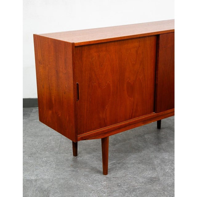 1960s Mid Century Modern Credenza Media Cabinet Teak Sliding Door Compact Denmark For Sale - Image 5 of 12
