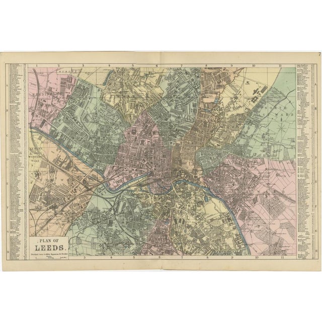 Large Victorian City Map of Leeds by G. Bacon, 1885 For Sale - Image 4 of 12