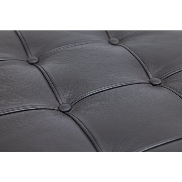 Contemporary Modern Barcelona Style Black Leather and Chrome Ottoman Footstool For Sale - Image 4 of 5