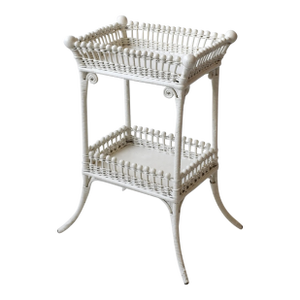 Antique Victorian White Painted Two-Tier Stick + Ball Accent Table With Splayed Legs, Circa Late 19th Century