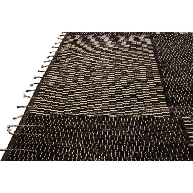 Black Black Modern Moroccan Style Handmade Check Flecked Motif Oversize Wool Rug For Sale - Image 8 of 11
