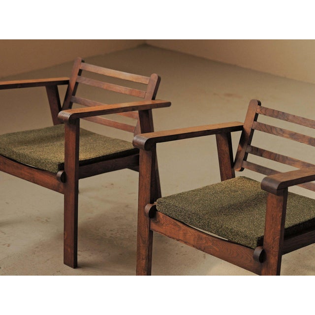 French Modernist Reconstruction Oak Armchairs, 1940s, Set of 2 For Sale - Image 15 of 16