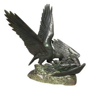 Louis Riché, Art Deco Eagle Fight, 1800s, Bronze Sculpture