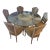Elegant French Provincial Glass Dining Table With 6 Upholstered Chairs For Sale