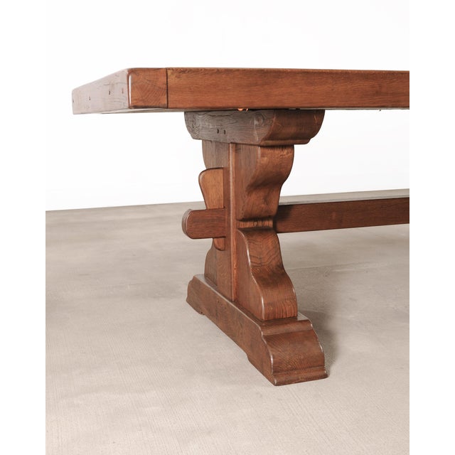 Wood Country French Oak Refectory Farmhouse Trestle Dining Table 8 Ft. For Sale - Image 7 of 17
