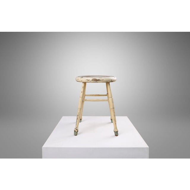 Mid-Century Modern Rustic White Stool, Belgium, 1930s For Sale - Image 3 of 11