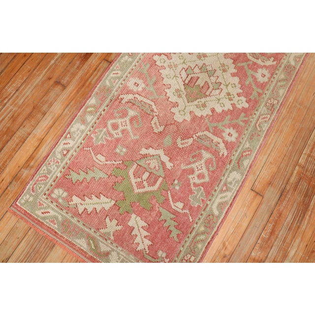 Textile Narrow Antique Turkish Oushak PinkRunner - 2'5" X 12'6" For Sale - Image 7 of 7