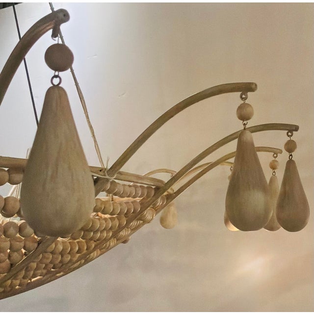 2020s Currey & Company Organic Modern Wood Bead Korg Chandelier For Sale - Image 5 of 7