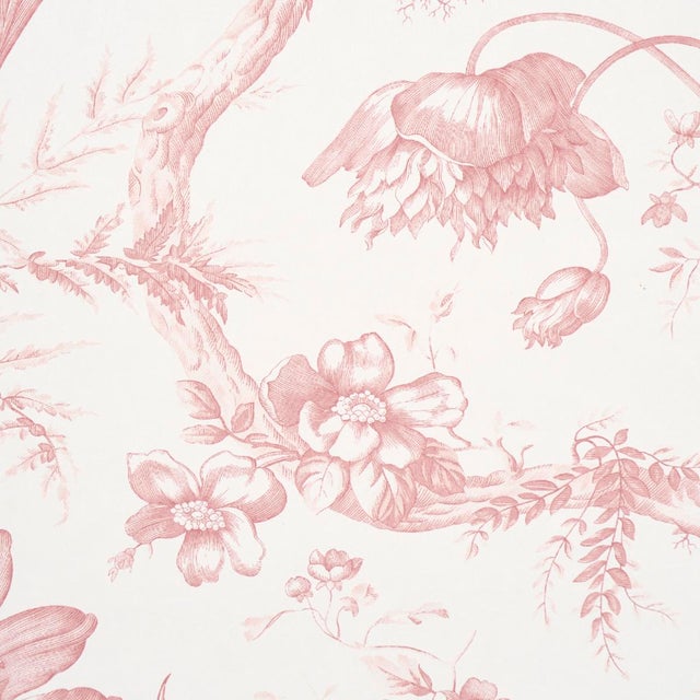 Schumacher SAMPLE - Schumacher Toile De Fleurs Wallpaper In Pink For Sale - Image 4 of 4