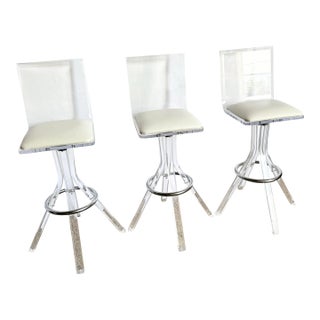 Vintage Postmodern Lucite and Chrome Stools - A Pair For Sale