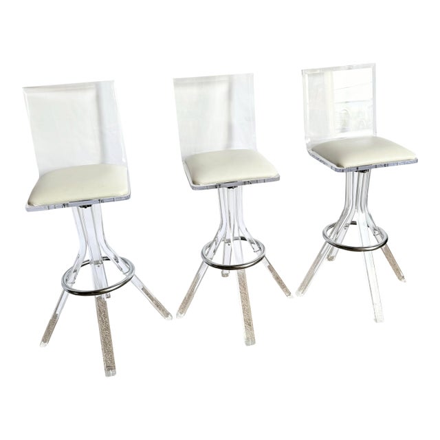 Vintage Postmodern Lucite and Chrome Stools - A Pair For Sale