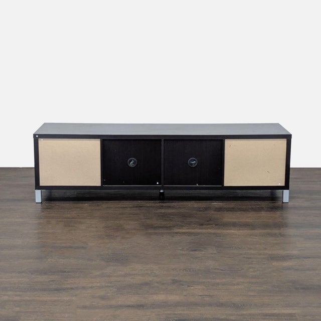 Black Media Console With Glass Sliding Door For Sale - Image 8 of 10