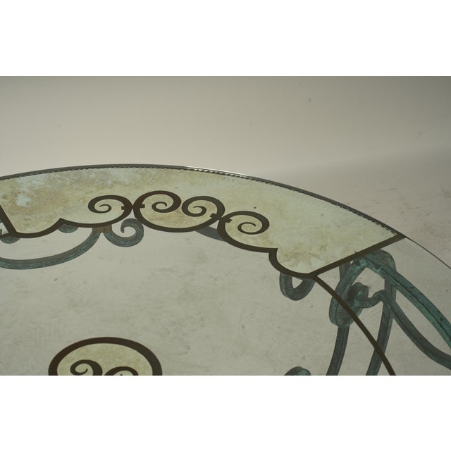 Late 20th Century Verdigris, Glass + Mirrored Side Table With Gold Accents For Sale - Image 5 of 5