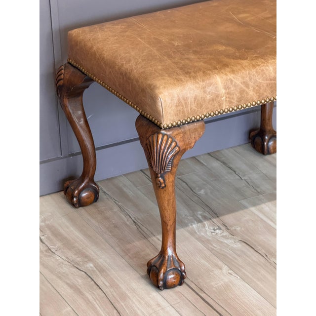 Mid 19th Century Chippendale Style Mahogany and Leather Upholstered Stool For Sale - Image 4 of 11