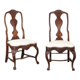 18th Century Swedish Rococo Walnut Side Chairs - a Pair For Sale