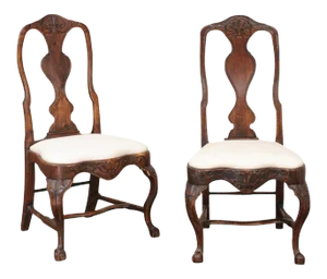 18th Century Swedish Rococo Walnut Side Chairs - a Pair