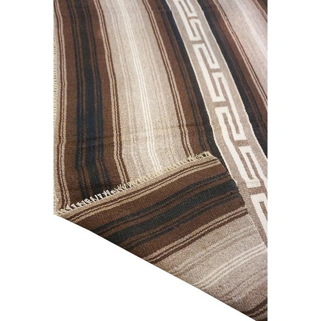 1930s Antique Brown Tribal Medallion Navajo American Geometric Flat Weave Rug For Sale - Image 10 of 10