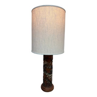 Mid 20th Century Mabro Lamp Company Carved Flower Table Lamp, Medium For Sale